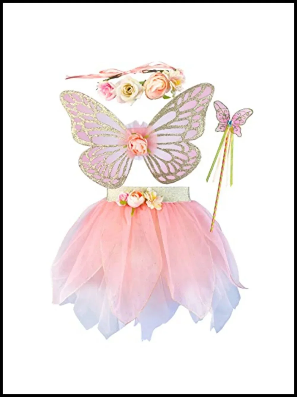 Girls Fairy Costume Set with Tutu Wings Wand Halo